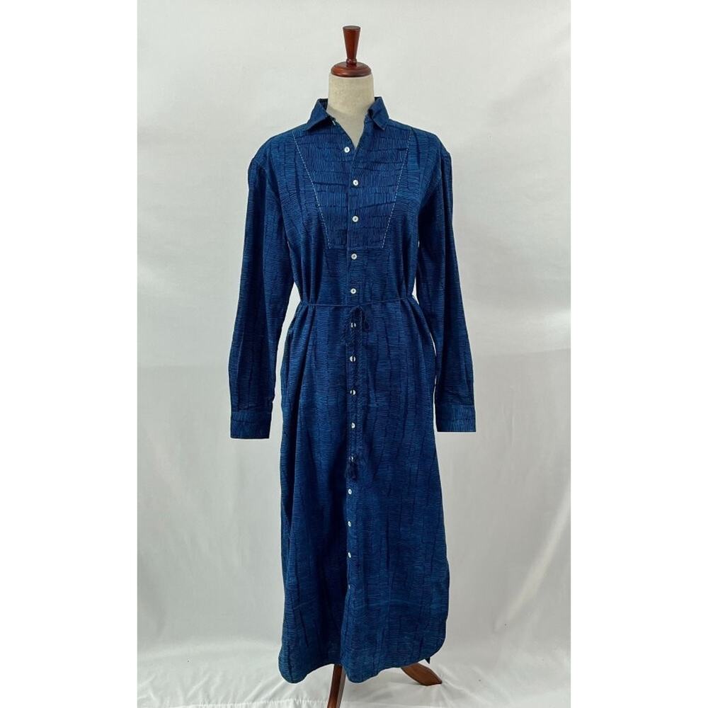INDI + ASH Sz 1 XS Blue Indigo Batik Shirt Dress Midi Cotton - Picture 6 of 8
